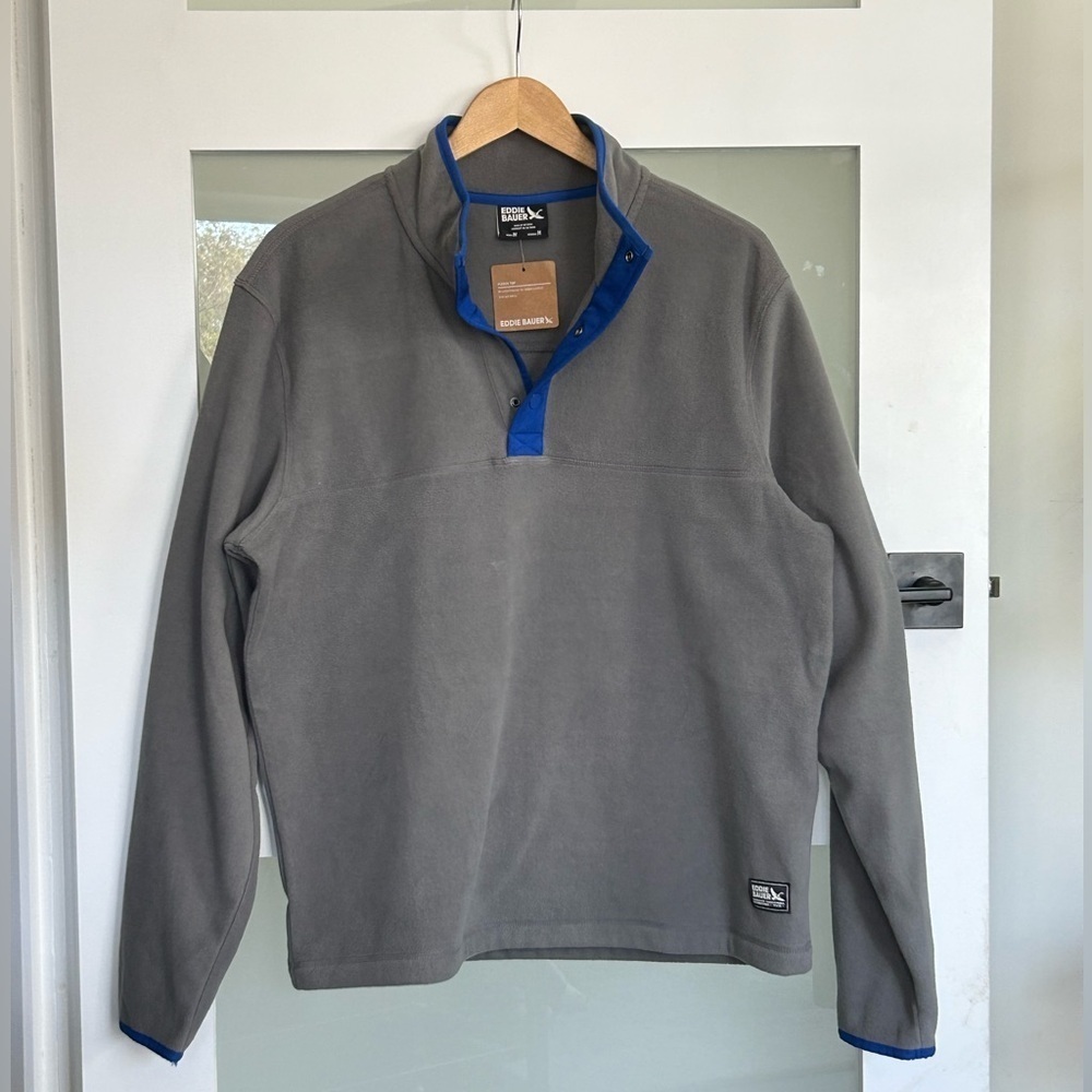 Eddie Bauer NWT Grey Fleece Snap Mock - lightweight- M
